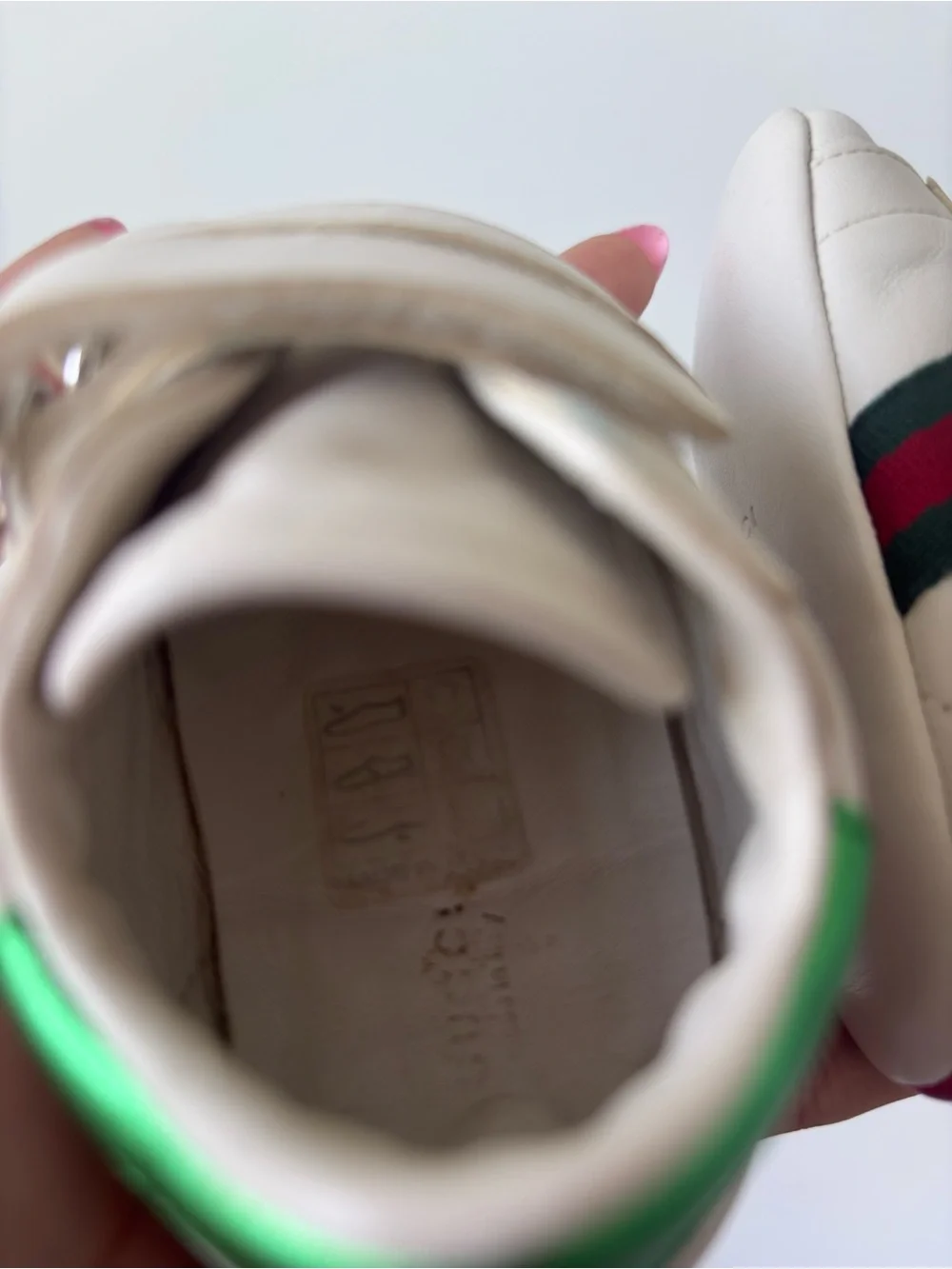 Infant Gucci White Leather Velcro Sneakers with Green & Red Accents